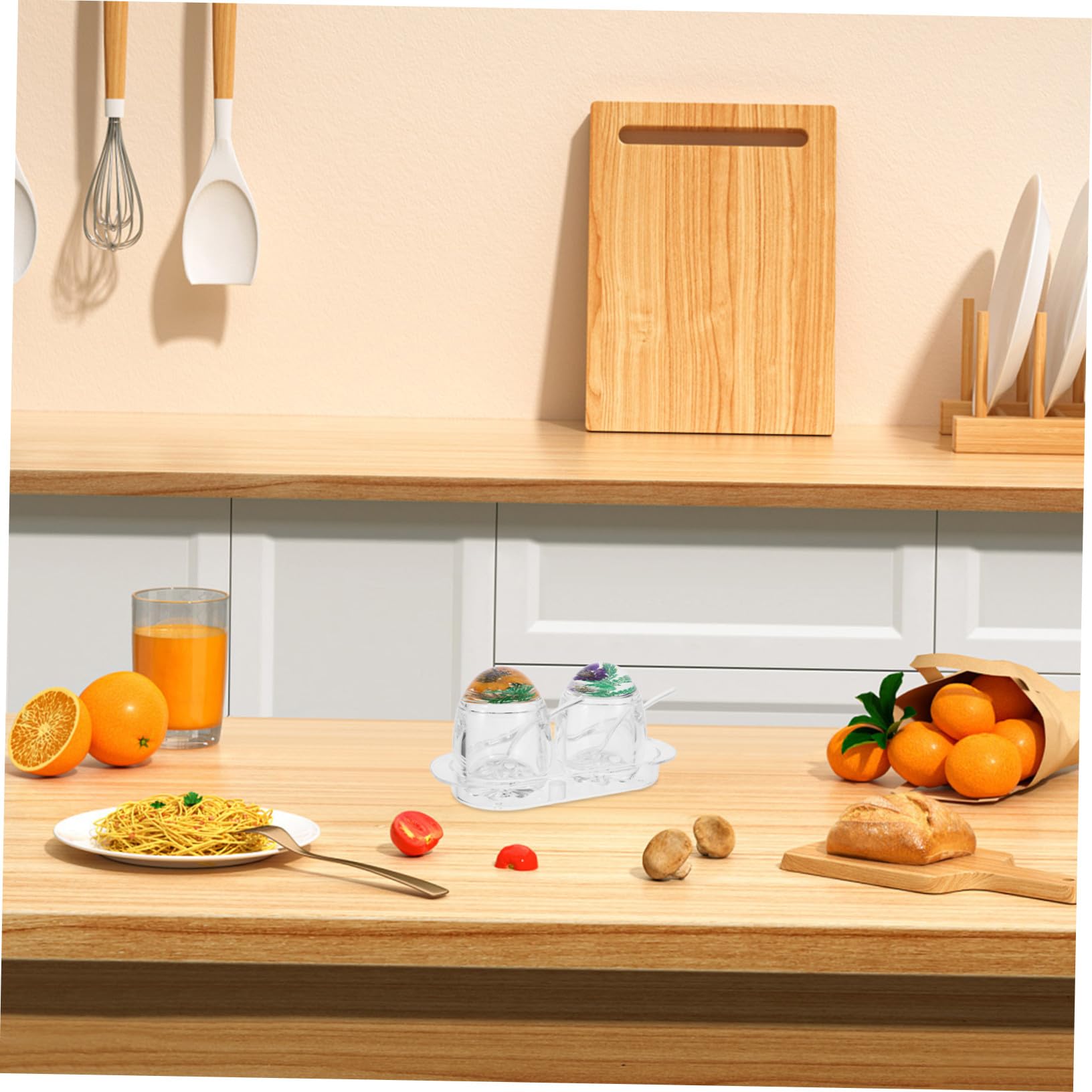 Set di Barattoli per Spezie Acrilici Trasparenti Vassoio Rimovibile Scatola per Condimenti da Cucina Coperchio e Comoda Conservazione
