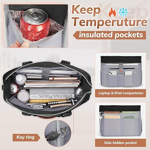 Miniatura 2 de Bolsa de mano para profesora para mujer, bolsas de trabajo, bolsa de mano para laptop de 15.6 pulgadas con soporte grande para tazas, bolsa de