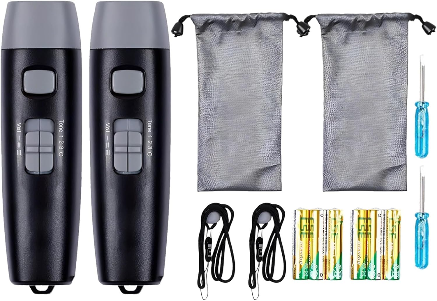 2 Pack Electronic Whistles for Sports Refereeing, Adjustable 3-Tone Volume, Includes Lanyard and Storage Bag for Football and Basketball