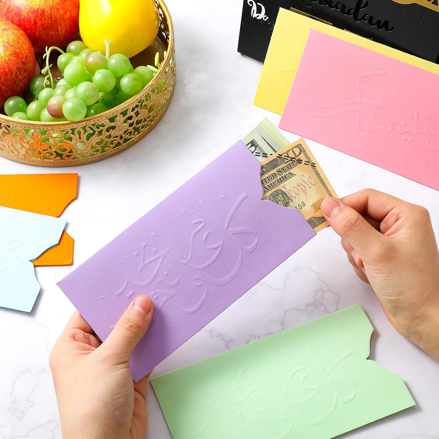 60 Pcs Eid Mubarak Money Envelopes Eid Mubarak Envelopes for Money Embossed Arabic Calligraphy Design Holder Packet Cash for Festivals Parties Gifts Favors image 3 of 7 B0CPPTV5BW