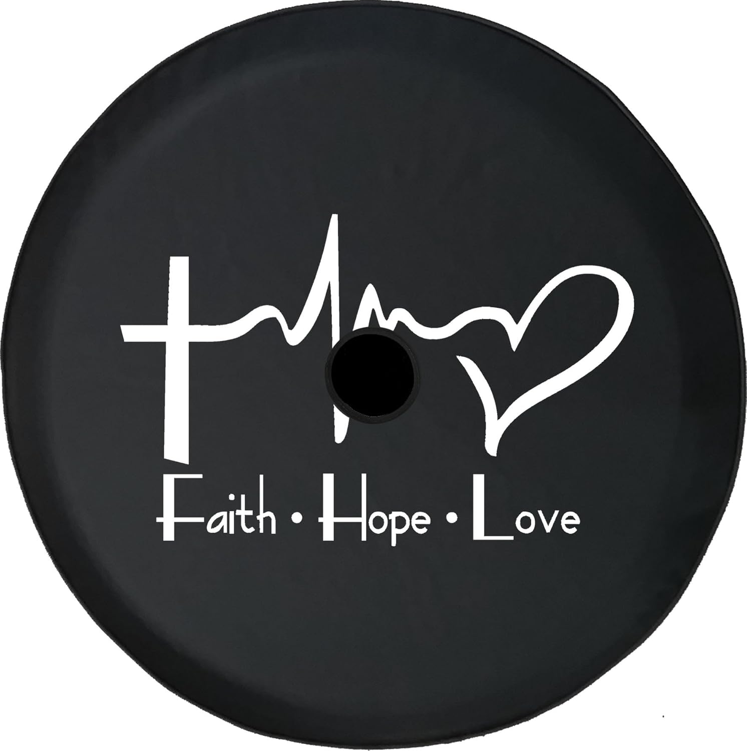 JL Spare Tire Cover with Backup Camera Hole Faith Hope Love Cross Heart EKG Jesus Religious Size Black 33 in