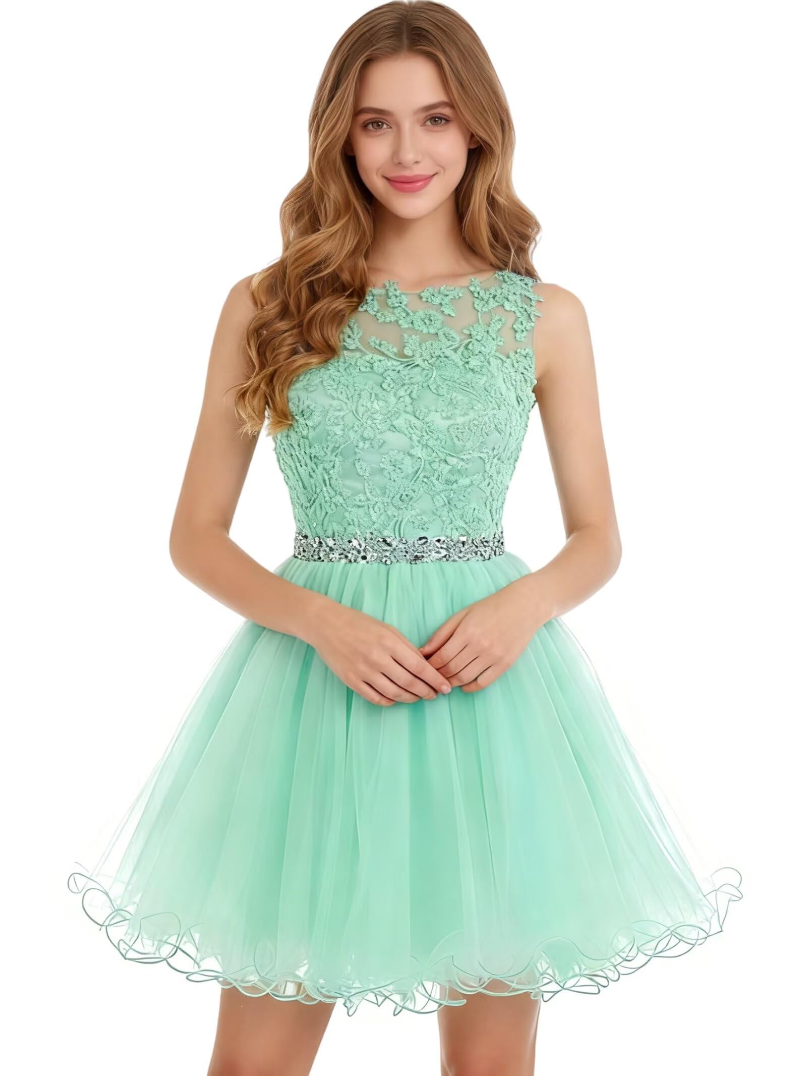 Dydsz Womens Scoop Appliques Homecoming Dress Short Cocktail Party Gown
