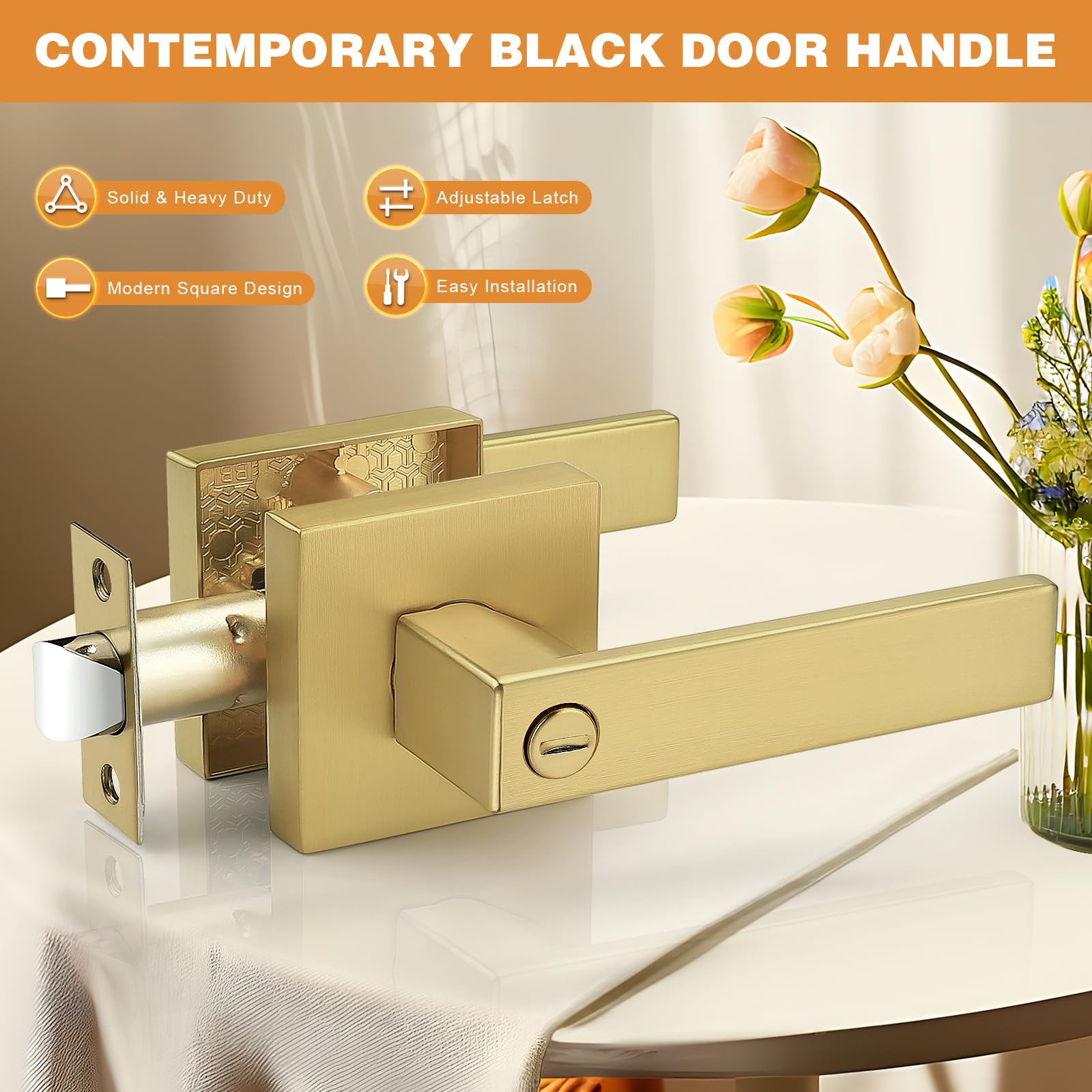 Probrico Gold Door Handles - 6 Pack, Lock Included -3 Probrico Gold Door Handles - 6 Pack, Lock Included -3