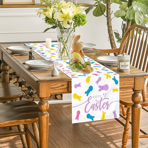 Miniatura 4 de Jbralid Camino de mesa de conejo de Pascua feliz camino de huevos de conejo a cuadros búfalo para decoración de mesa de primavera para exteriores