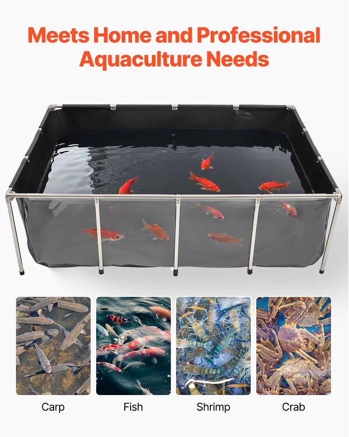 Happybuy 470-Gallon Black Koi Pond - Above Ground PVC Fish Tank with Clear View Window, Stainless Steel Frame & Drain Valve for Goldfish Breeding & Irrigation