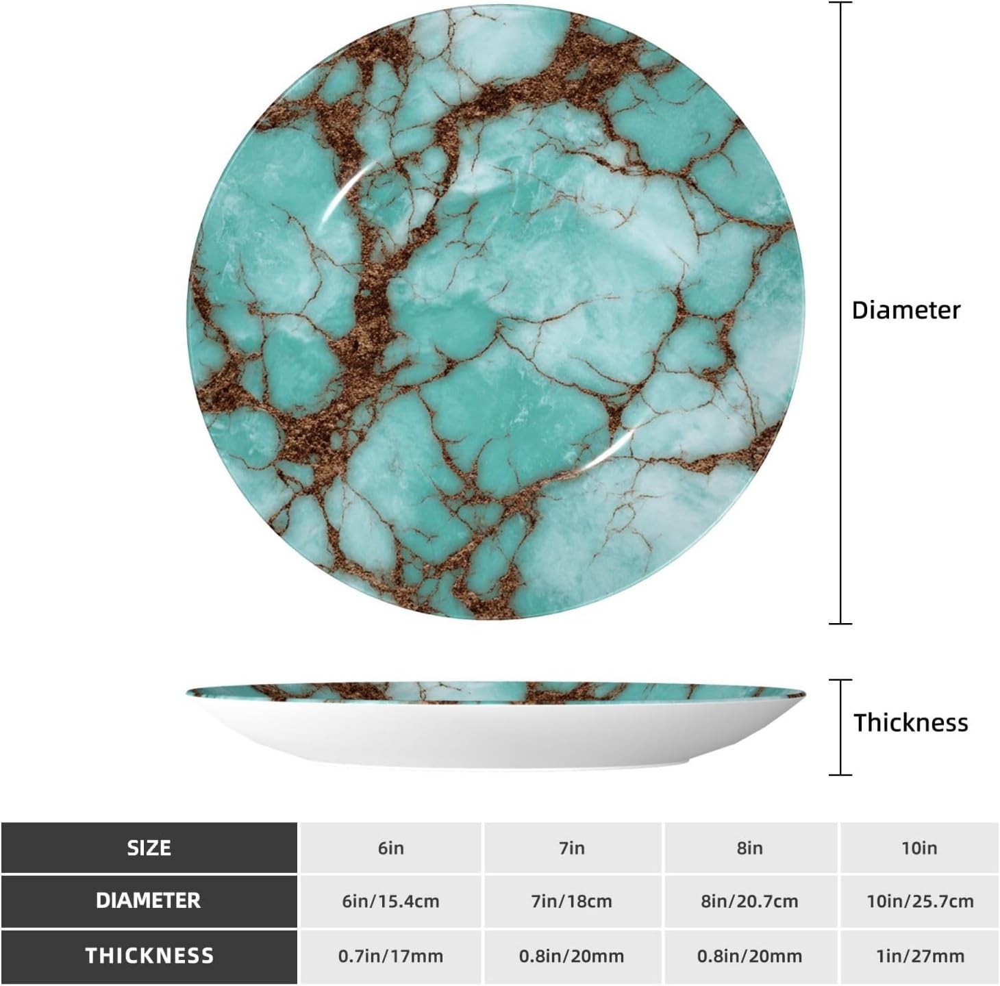 Decorative Plate 10in Bone China Dessert Plates with Display Stand Ceramic Ornament Ceramic Turquoise Marble Decorative Plates Art Crafts Porcelain Plate for Home Club Living Room