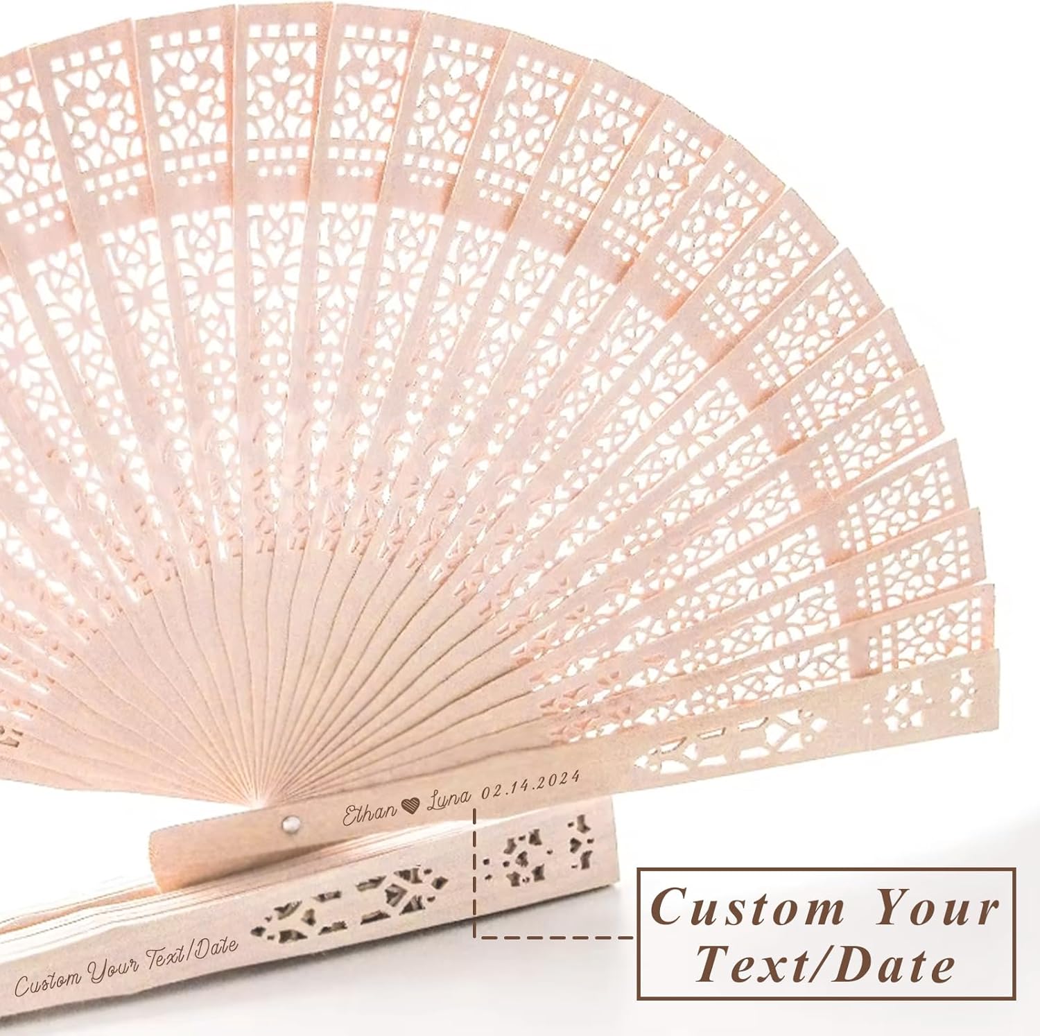 50Pcs Personalized Folding Hand Fans，Custom Engraved Text Wedding Wooden Fans for Party Favors Bridal Shower Wedding Gift for Guests Bulk (50)