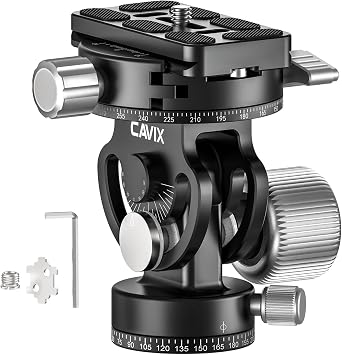 Cavix Dual Panoramic 2-Way Tripod Head, Pan & Tilt Head for Bird Watching & Photography, with 1/4" Quick Release Plate, Max Load 22 Lbs for DSLR Mirrorless On Tripod/Monopod