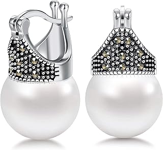 Pearl Earrings 18K White Gold Plated 925 Sterling Silver Pearl Earrings Simulated/Glass Pearl Drop Earrings Pearl Dangle Stud Earrings Valentine's Day Mother's Day Love Jewelry Gifts for Women