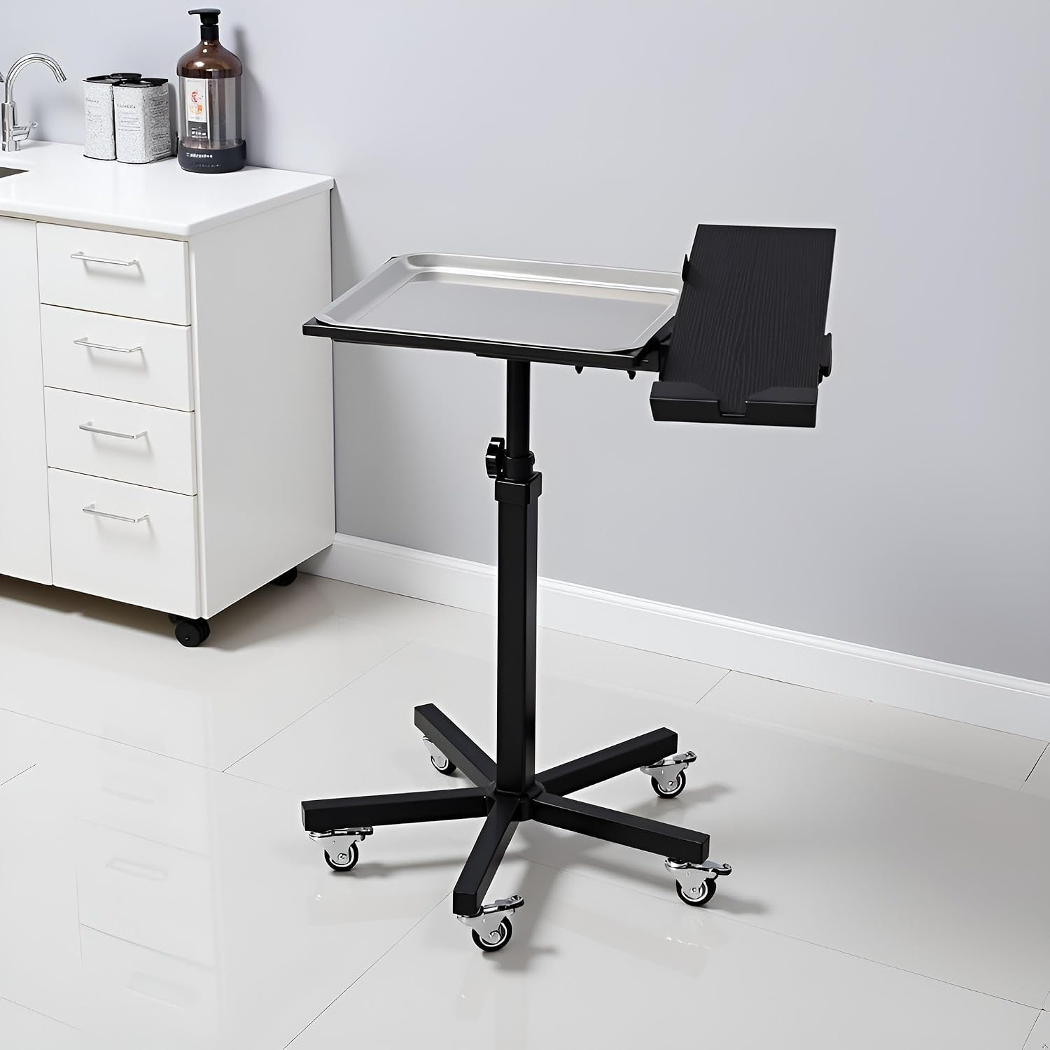 POARMEEY Adjustable Tattoo Workstation Tray on Wheels, Rotatable ipad Holder