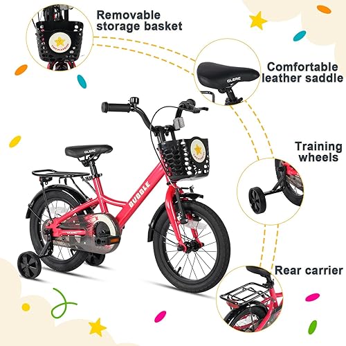 Miniatura 10 de Glerc Bicicleta de burbujas para niños, bicicleta para niños de 12 a 16 pulgadas, para niños de 2 a 8 años, bicicleta para niños con cesta y ruedas