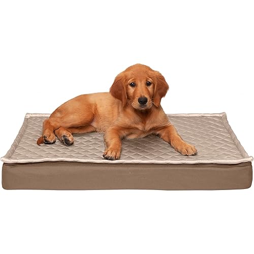 Furhaven Medium Cooling Gel Foam Dog Bed Water-Resistant Indoor/Outdoor Quilt Top Convertible Mattress w/ Removable Washable Cover - Sand, Medium