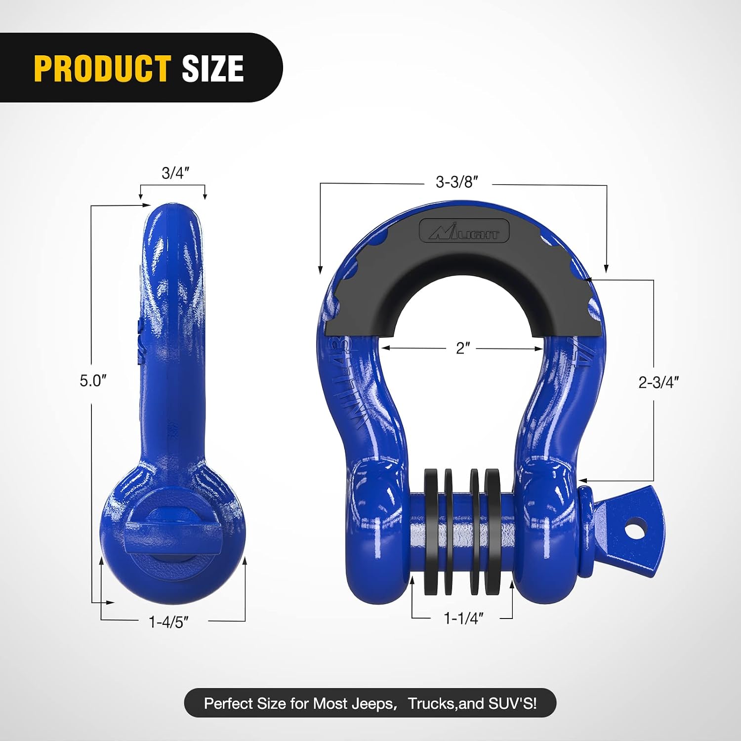 Nilight 2 Pack 3/4" D-Ring Shackle with 7/8" Screw Pin 41,887lbs Break Strength, Heavy Duty Off Road Recovery with Isolators Washers for Use with Tow Strap, Winch, Off-Road Jeep Truck Vehicle