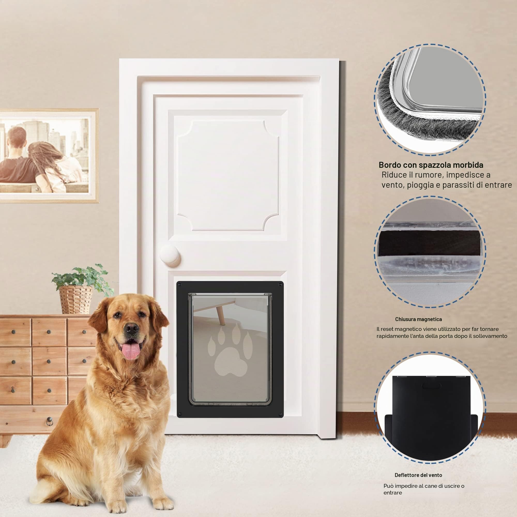 CEESC Porta per cani grande per animali domestici fino a 45 kg, resistente alle intemperie per cani e gatti, pannello di chiusura a scatto incluso, adatto per porte o pareti interne ed esterne, grande