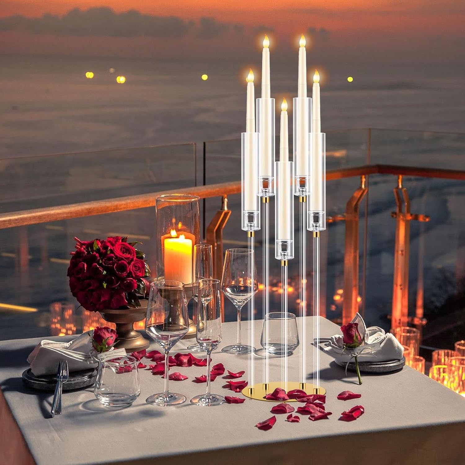 5 Arm Candelabra | Acrylic 5 Arm Candle Holder,Candelabras Centerpieces with Removable Lampshade for Christmas Easter Ceremony