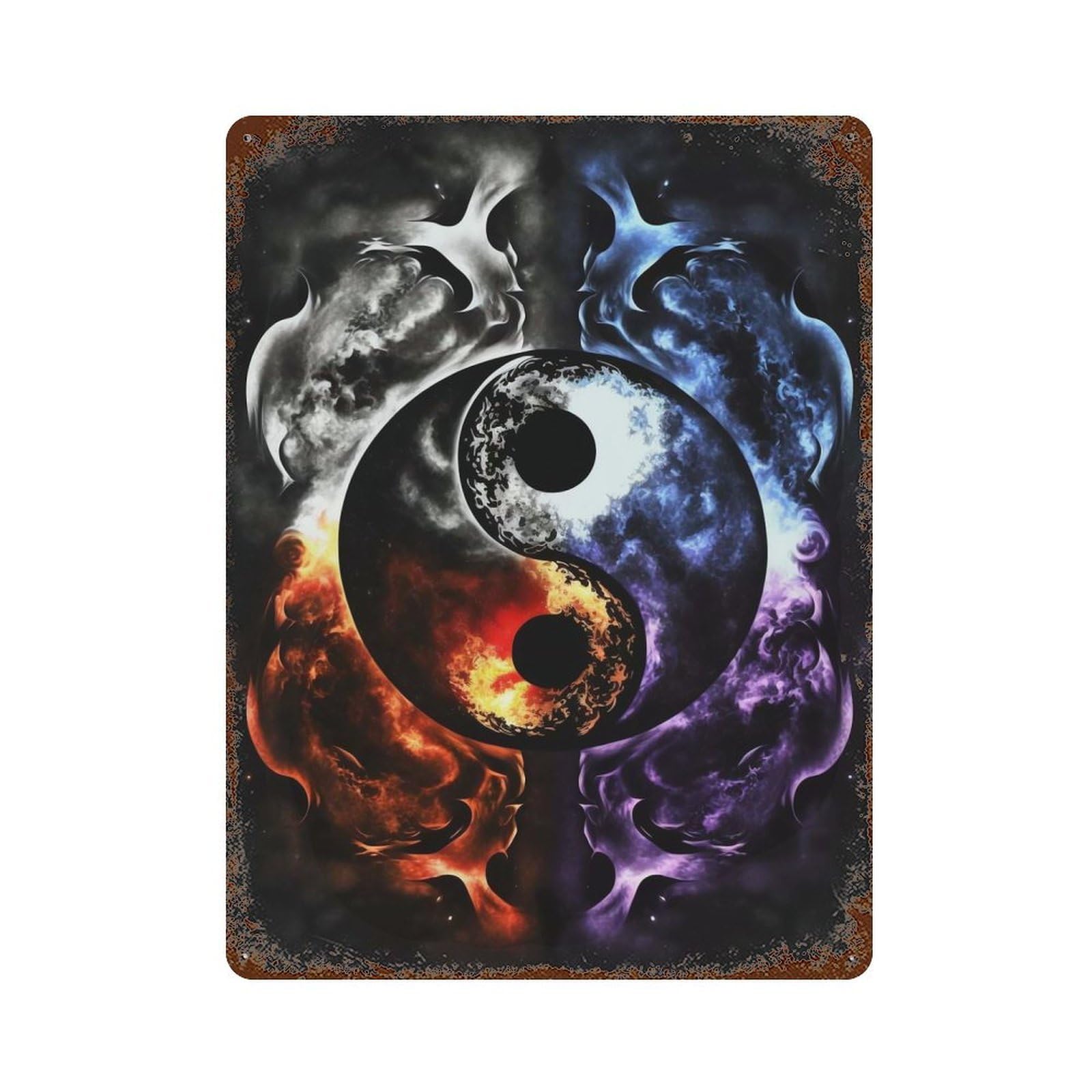 Elemental Yin Yang Vintage Rust Metal Sign 15.7"x11.8", Farmhouse Wall Decor for Garage, Pub Or Kitchen