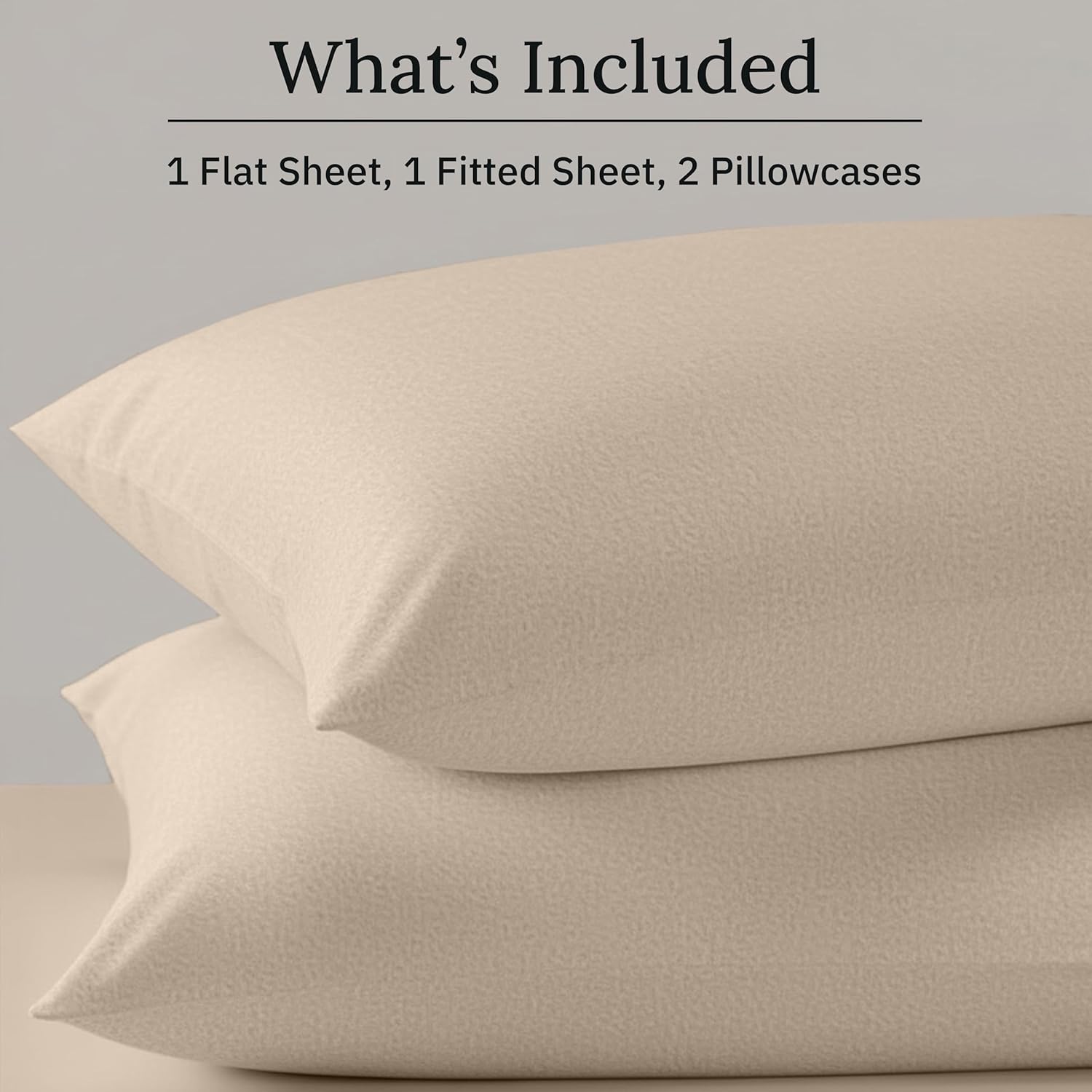 California Design Den Flannel King Bed Sheets Set - Made in Portugal 100% Cotton, Thick, Velvet Soft 4-Piece Flannel Sheets King Size Set, Triple-Brushed with Extra Deep Pockets - Beige Bliss