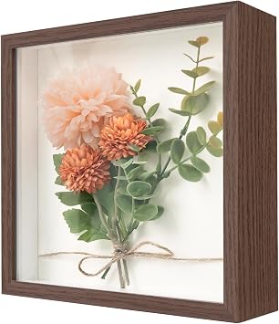 WISYOK 3D Shadow Box Frame, 8"  8", 3 cm Deep Box Frame, Walnut, Wooden