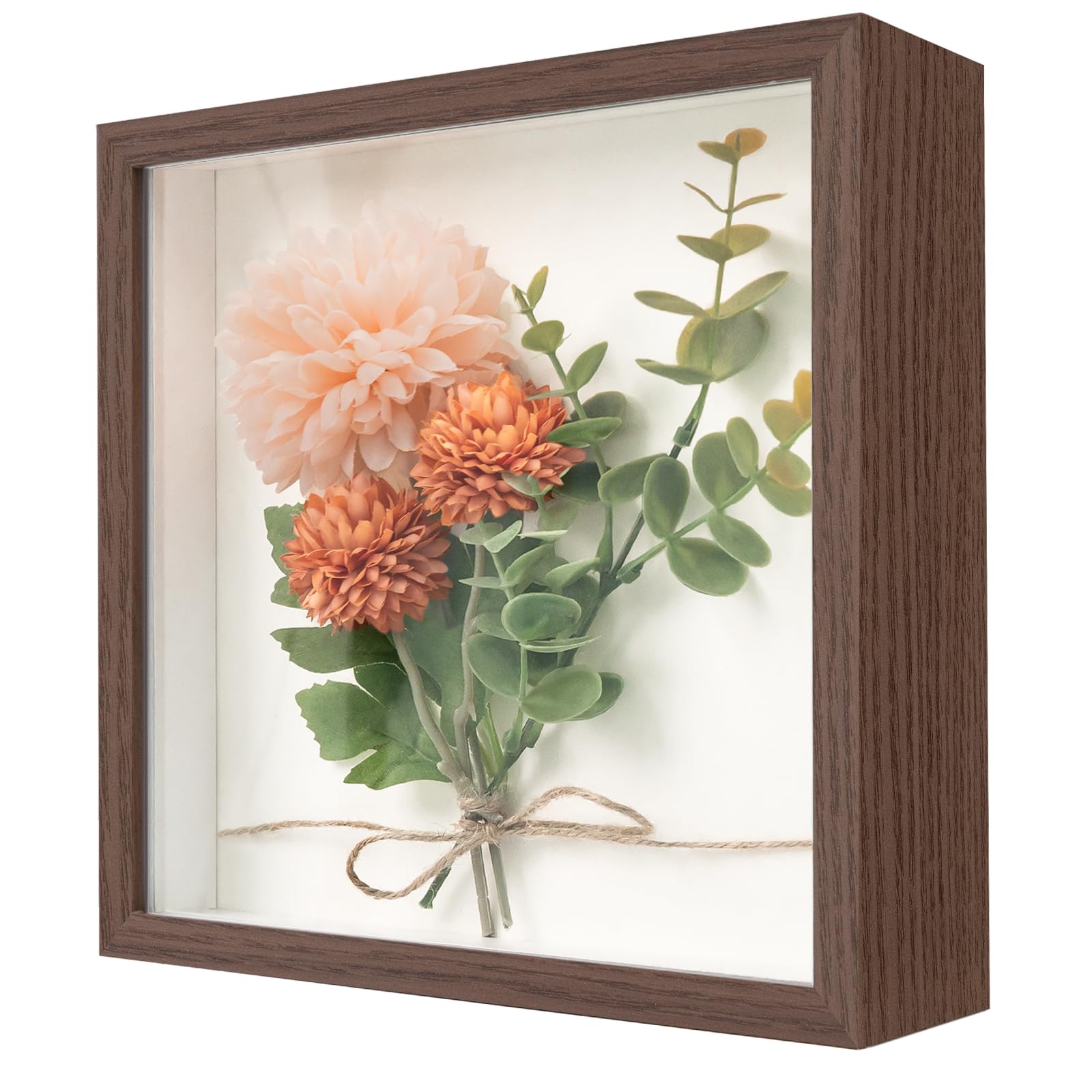 WISYOK Box Frame, Shadow Box Frame 8x8inch, Box Frames for Crafts 3D Deep 3cm, Deep Pictures Frame Walnut, Display Frame for Photos, Artworks, Memory Tickets
