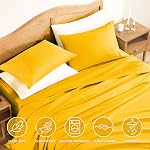 ClevaHome Ensemble de feuilles Queen, 4-Piece Feuilles de lit pour lit Queen Size, Léger & Super Soft Easy Care Microfibre – Remplissage & Ensemble de lit résistant au faux avec poches profondes de 14' (Mustard)