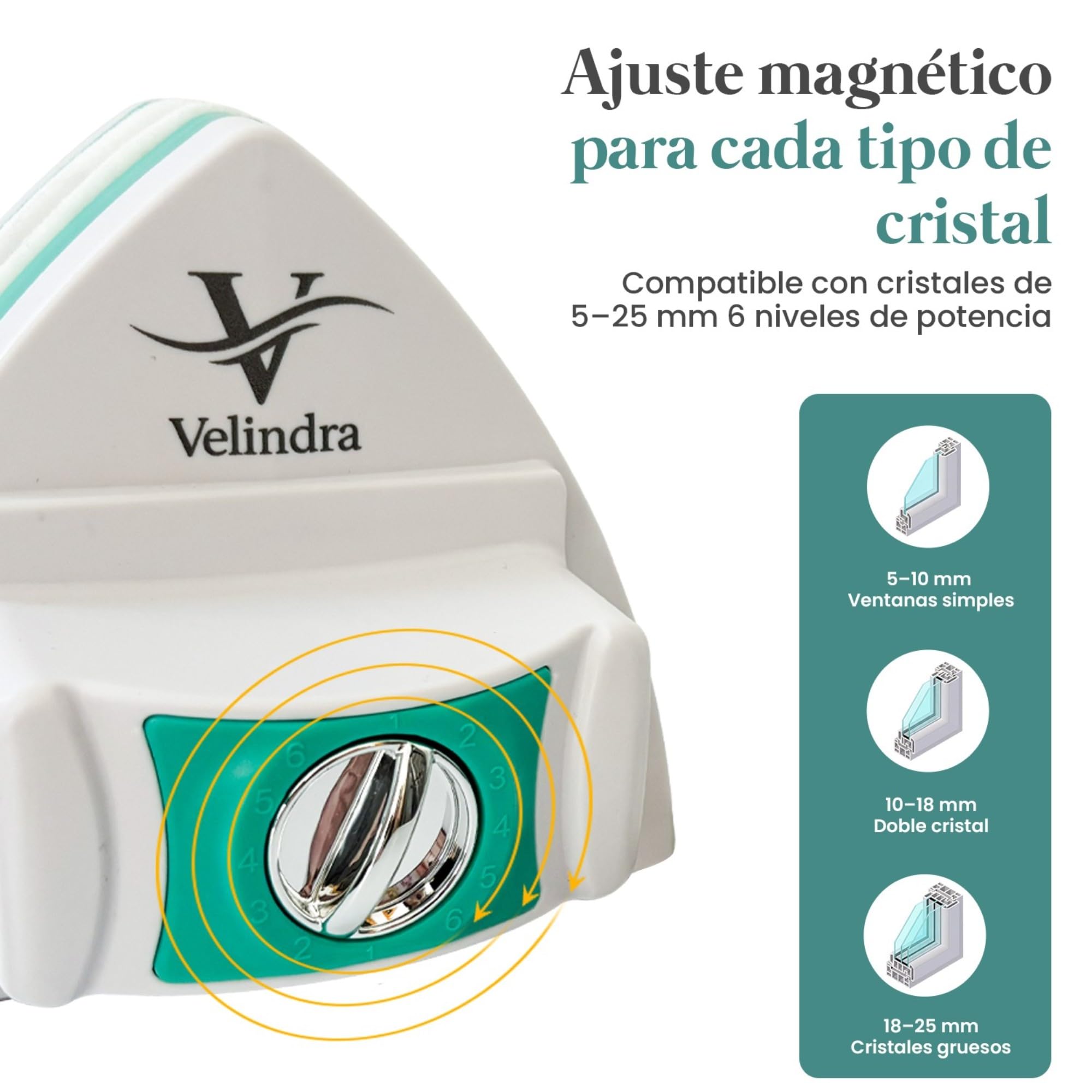 Limpiacristales Magnético Doble Cara 5-25 mm, Limpiador de Ventanas Magnético Ajustable 6 Niveles, Limpia Cristales con Imán, Incluye Recambios y Bayeta, Limpieza Interior y Exterior Segura