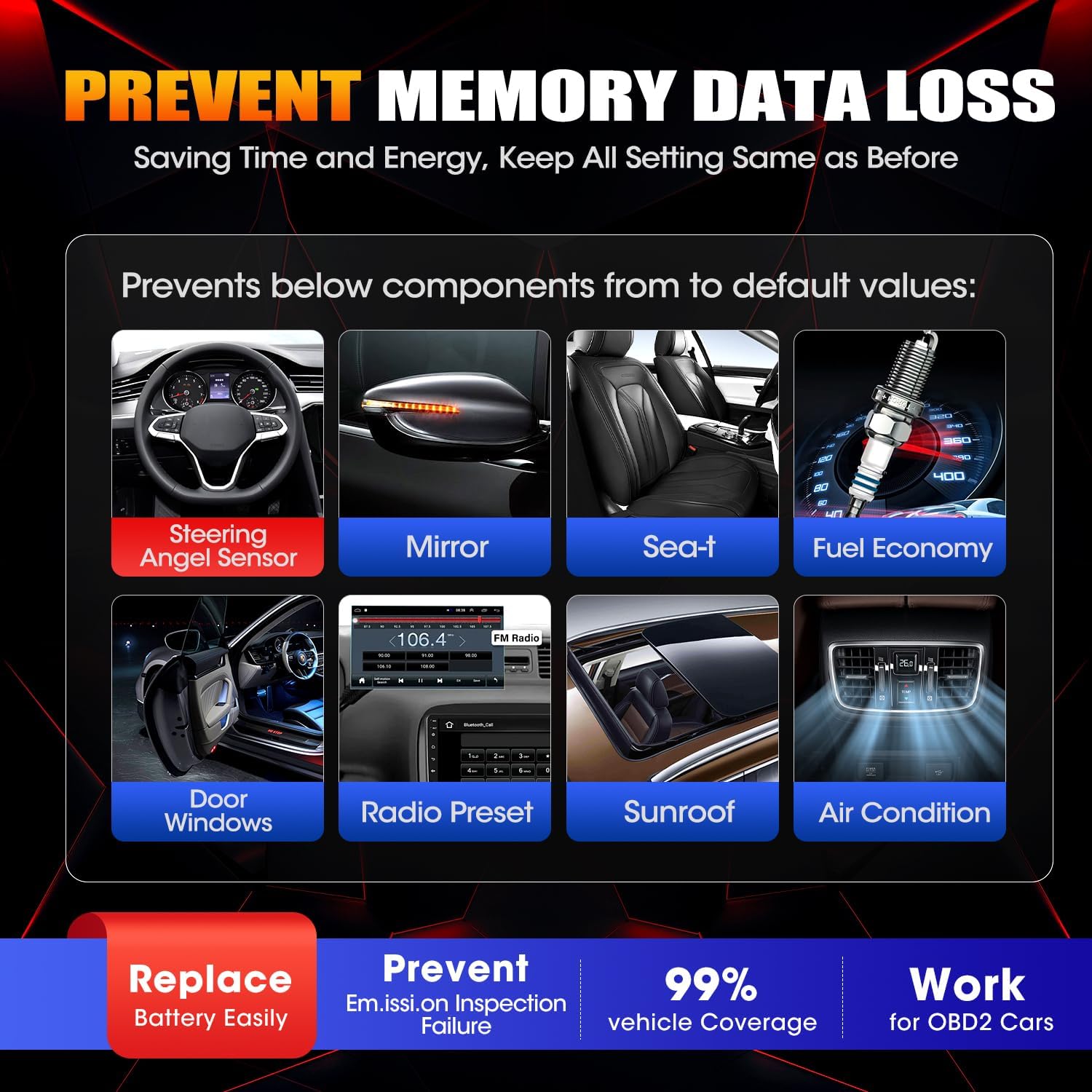 2026 Autel MaxiBAS BTMS OBD2 Car Battery Tester Memory Saver, Preserve Vehicle Data Code Electronic Preset, Maintain Data Surge Protection Attaches to 12 Volt Backup Battery, Provide Power to Vehicle