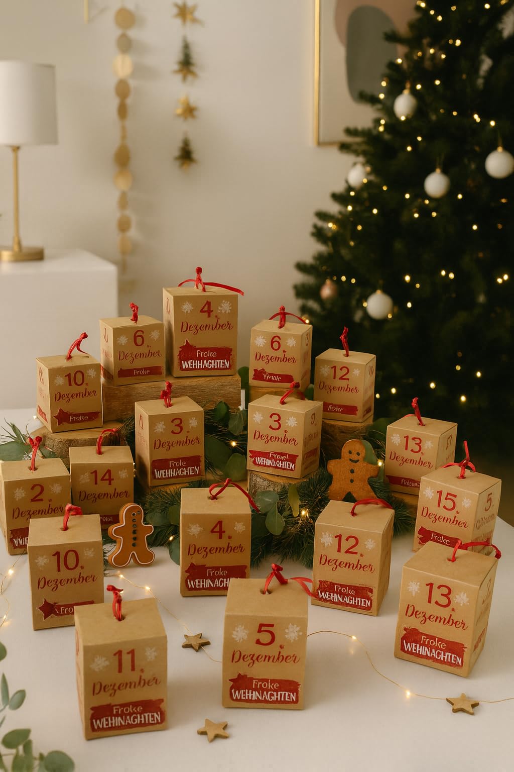 10x Adventskalender Päckchen/Adventskalender zum selbst Befüllen/wählbare Designs/Weihnachtskalender/Kinder/Häuser