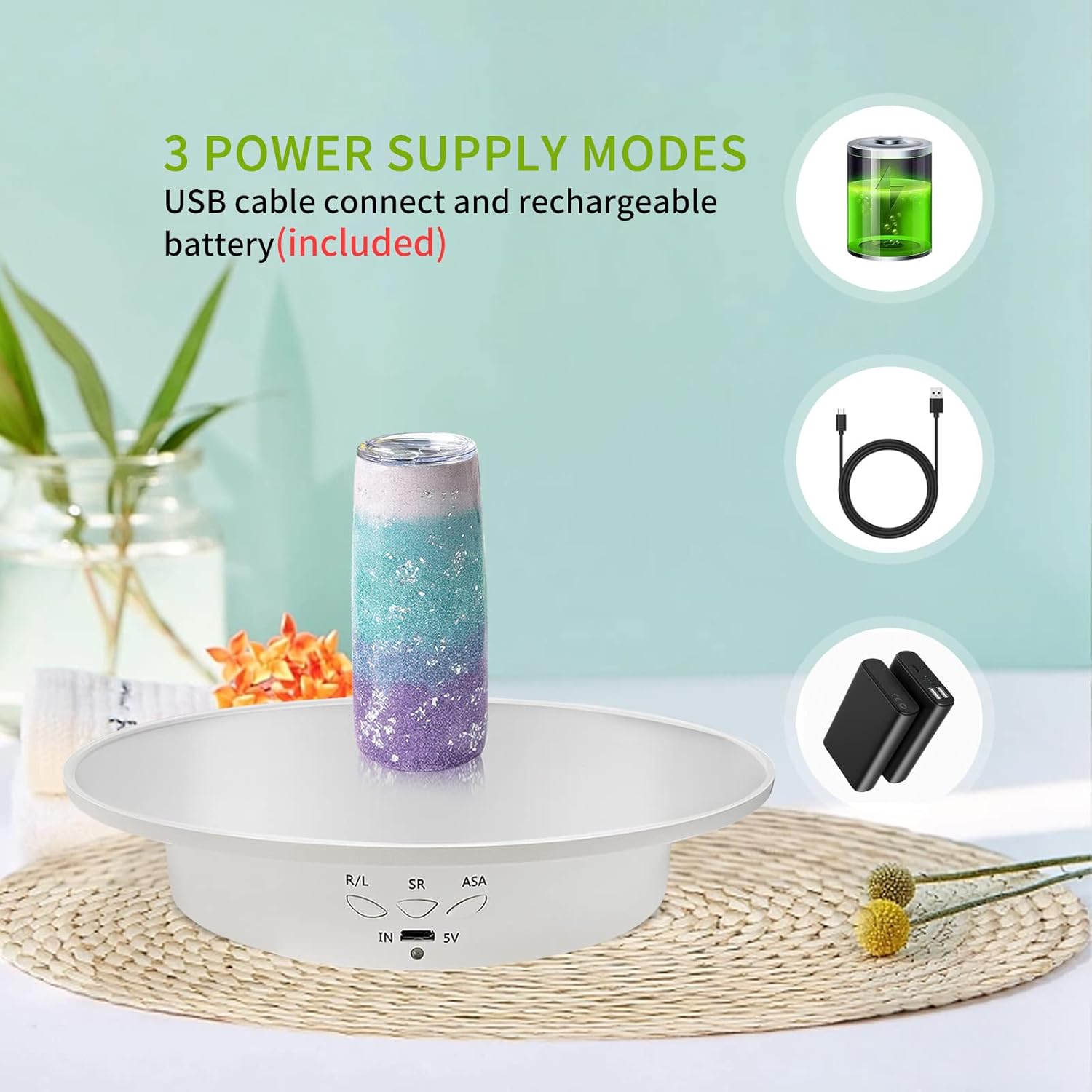 Motorized Rotating Display Stand, Mirror Covered 360 Degree Turntable Display Stand for Photography Products and Shows, Max Load 18Lb/ 7.87 inch Video Show, Battery/USB Power Supply (Remote