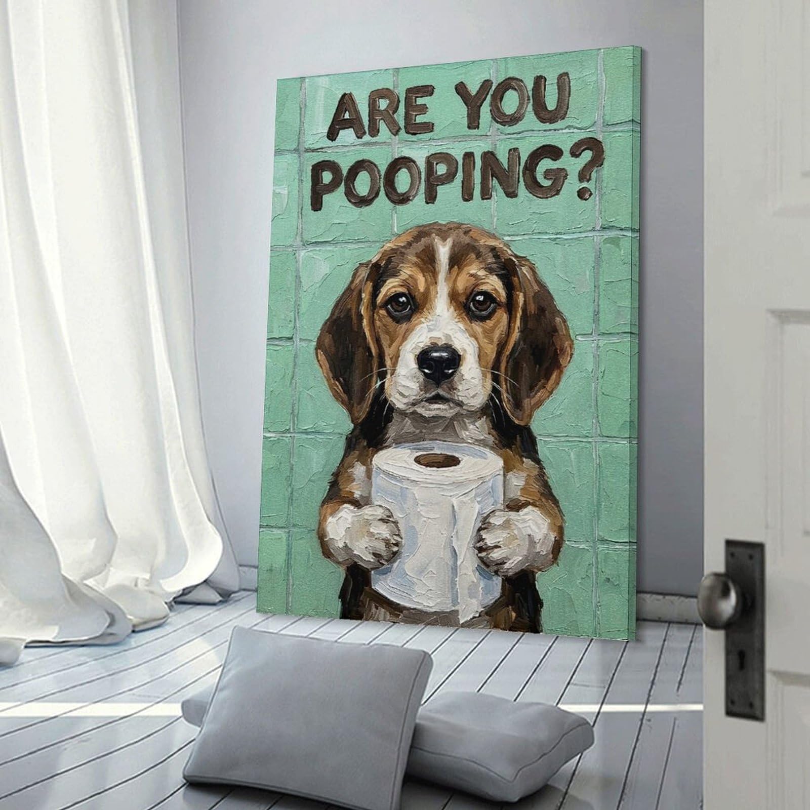 Junmoney Frame-Style-4 Are You Pooping Beagle With Toilet Paper Decorative Canvas Print, 20X30inch(50X75cm), For New Home Styling, Lounge Or Bedroom, Stylish Wall Art For Fresh Spaces