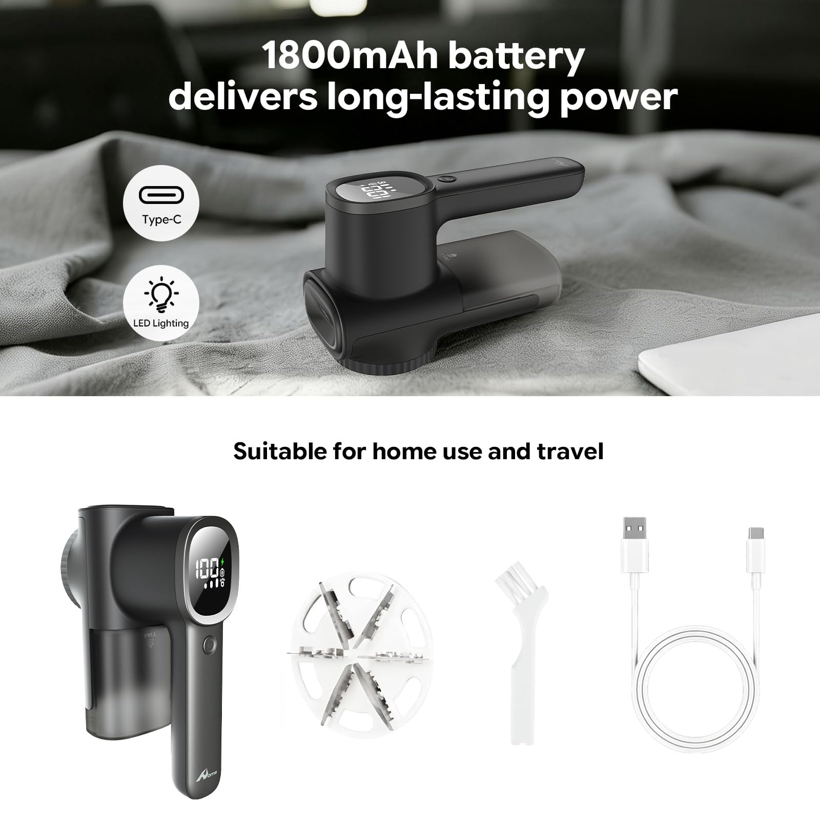 Quita Pelusas Ropa,Sofá Maquina Quitar Bolitas Ropa,Exhibición de iluminación Quitapelusas Electrico,Pantalla LCD,Carga por Type-C, 6 Hojas,Tira Borbotos Adecuado para Ropa y Muebles — view 7