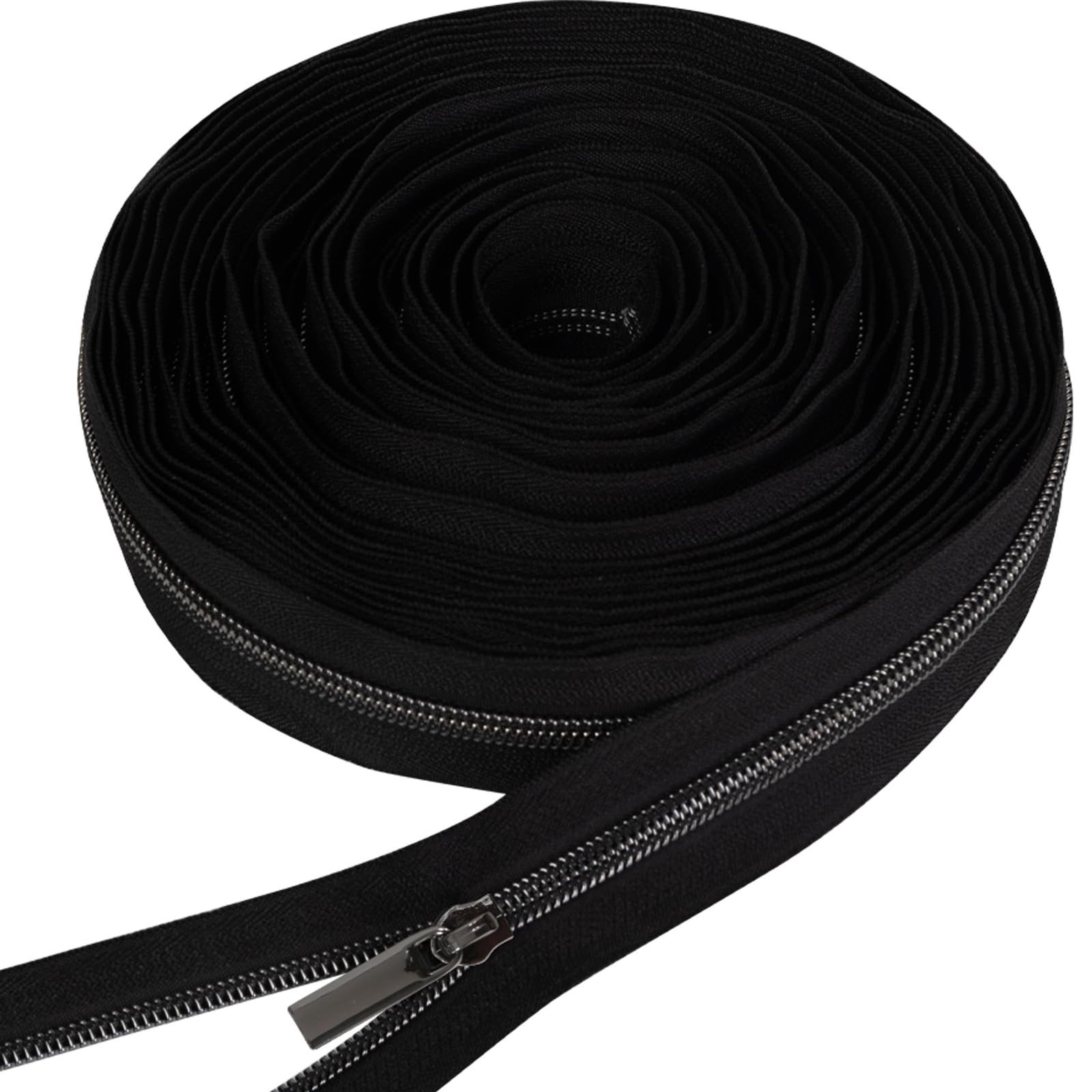 GUBOCA 9 M Cerniera Lampo Lunga,Cerniere in Nylon per Cucito a Metro con 30 Pezzi di Accessori (Nero,Nero)