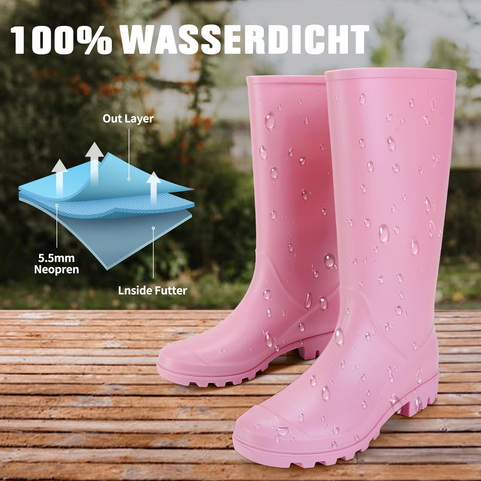 Foinledr Stivali Gomma Donna, Antiscivolo Da Pioggia Giardinaggio Scarpe