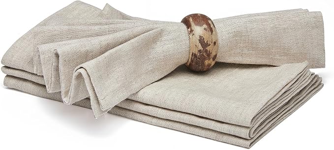100% French Linen Napkins Set of 4, 18x18 Inch 210GSM Heavyweight Pure Linen Cloth Napkins, Ultra Soft Washable Dinner Napkins for Wedding, Holiday, Party, Farmhouse Table Decor