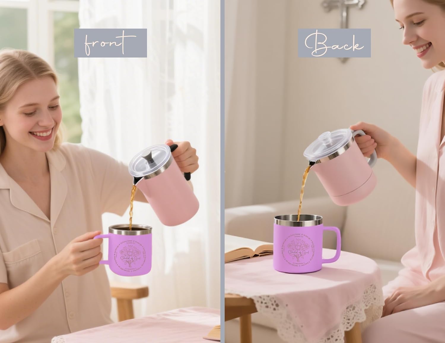 Christian Mugs for Women Faith - Child of God Bible Gifts for Women -14oz Pink Christian Mugs Insulated Stainless Steel with Lid - Image 4