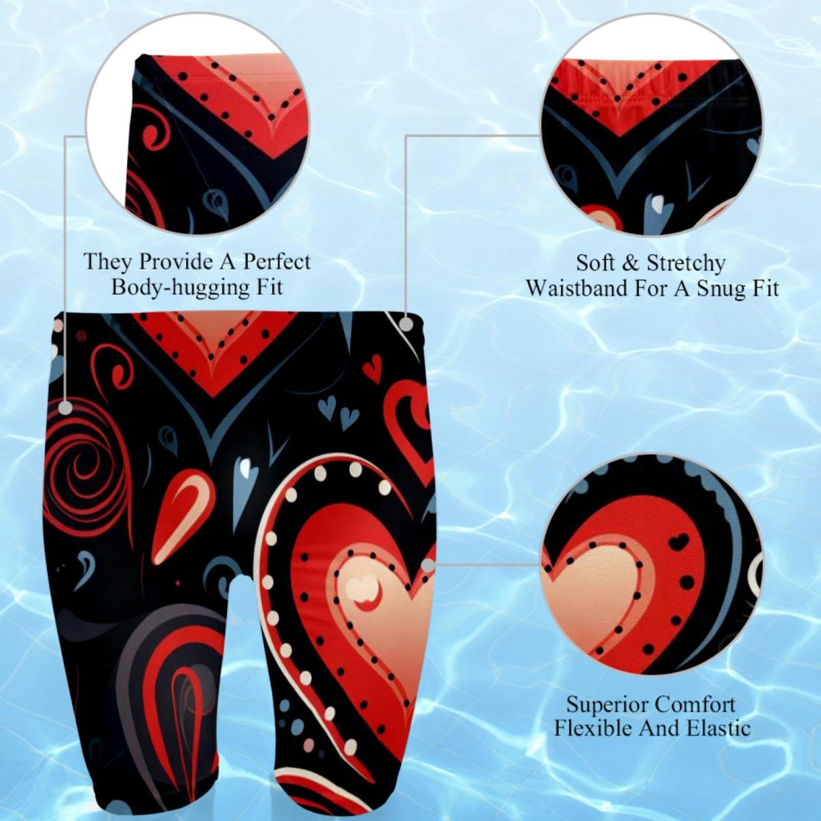 Valentine's Day Swimsuit for Men & Boys,Competition Lap Swim Suit, Square Leg Endurance Training Multicoloured