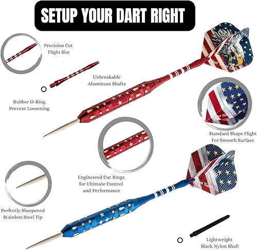 Miniatura 3 de SHOT TAKER CO. EST. 2017 Juego de dardos de punta de acero, punta de acero profesional para diana, incluye barriles de latón + ejes de plástico y