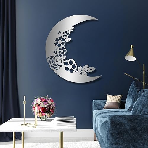 Miniatura 2 de Decoración de pared de metal y luna, decoración de pared de metal con flor de luna, arte de pared de luna, arte de pared de metal, decoración de