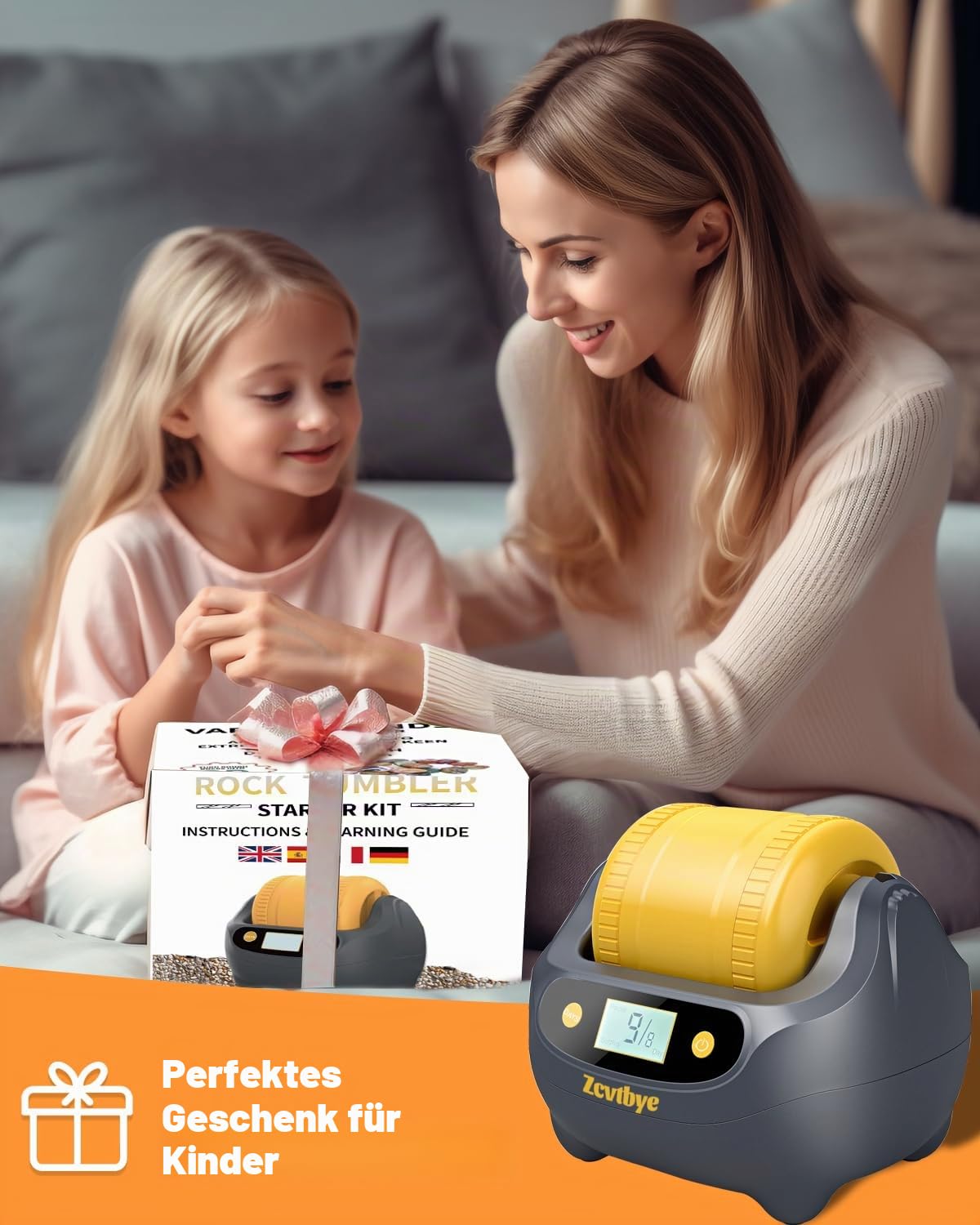 Rock Tumbler Kit, Rock Polisher mit digitalem 9-Tage-Timer, komplettes Rock-Polierset, zweilagiges Tumbler-Rauschunterdrückungsdesign, Schleifer inklusive Steinbecher und Steinpolierer-Körnung (grau)