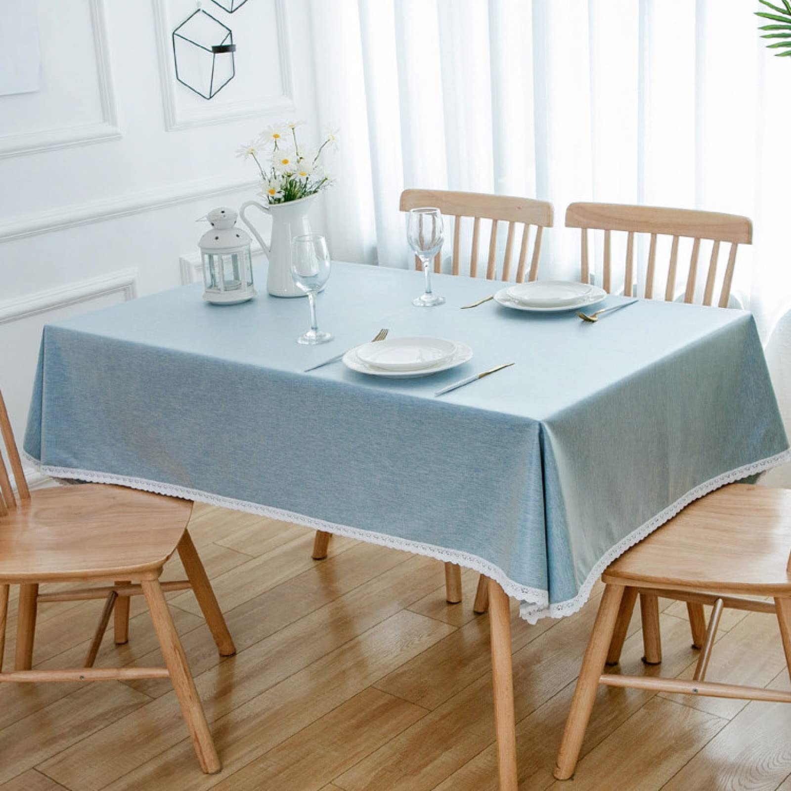Obrus ​​Prostokątny Obrus Plamoodporny Wodoodporny Zmywalny Obrus Lniany Obrus Zmywalny Obrus Na Stół Do Jadalni Obrusy Imprezowe Obrus/Light Blue/100X160Cm