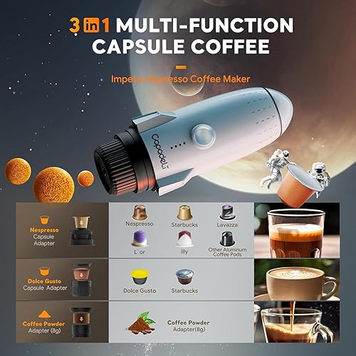 Miniatura 6 de Máquina eléctrica portátil de café expreso, cafetera autocalentable 3 en 1 para viajes y campamento, presión de 19 bares, compatible con café molido