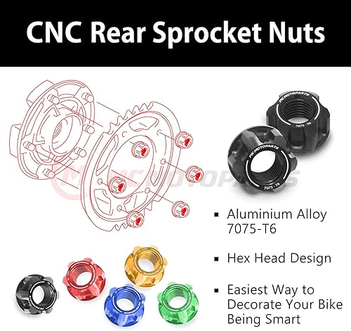 Miniatura 3 de MC MOTOPARTS Juego de tuercas de piñón trasero de carreras compatible con MT-07 MT-09SP XSR 700 XSR 900 MT-09 Tracer FZ09 (negro)