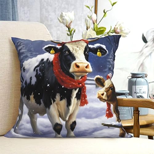 Miniatura 6 de Fundas de almohada decorativas con estampado de vaca y nieve navideña, fundas de cojín cuadradas, funda de cojín suave para decoración del hogar,