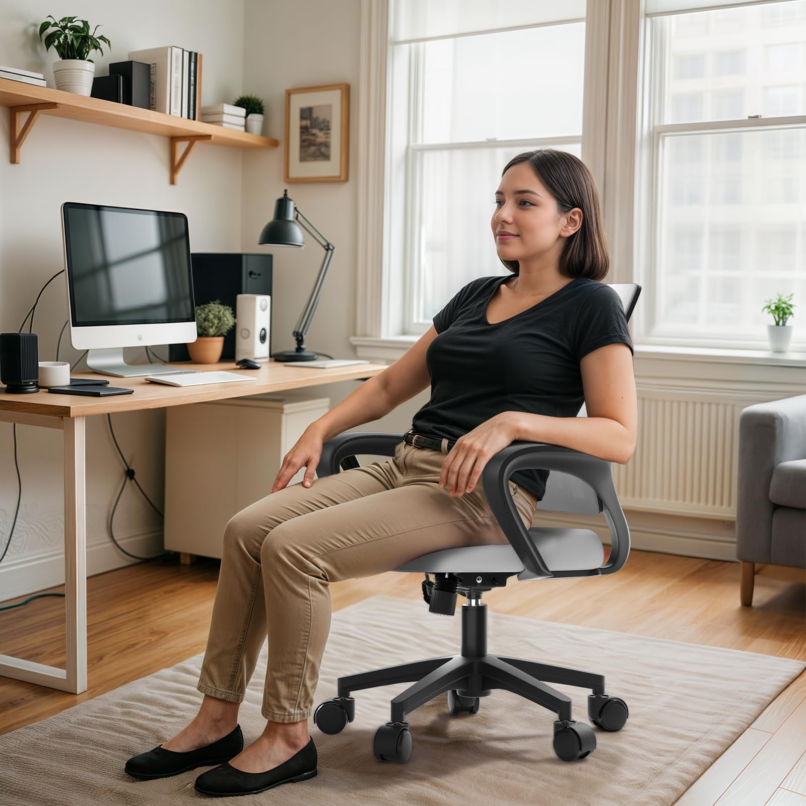 Ergonomic Office Chair - 330Lbs, Breathable Mesh Computer Desk Chair with Lumbar Support & Armrest, Rolling Swivel Adjustable Tilt Lock for Home Office/Gaming, Bedroom Study