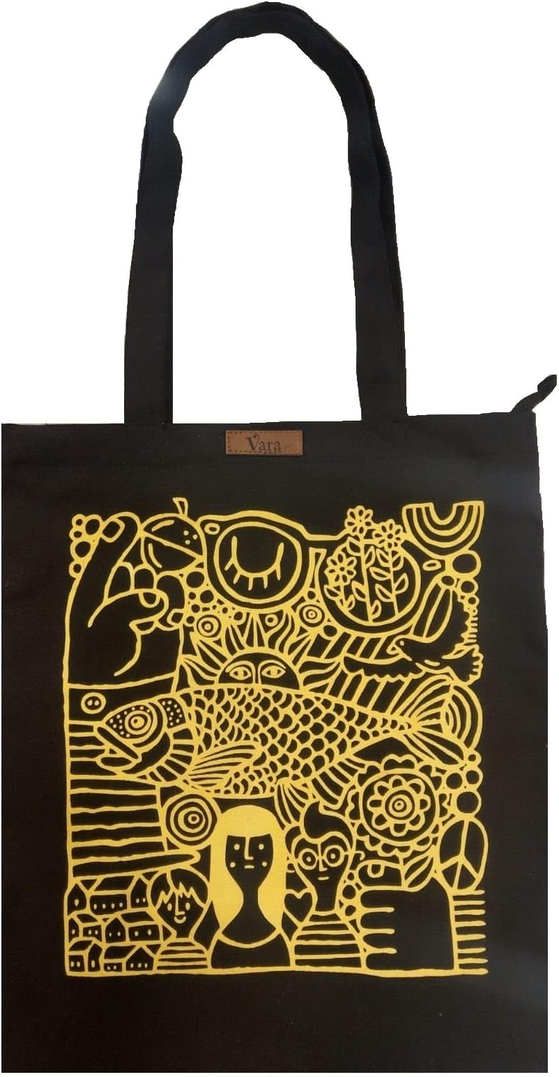 - Black Canvas Tote Bag for Women | Yellow Artistic Print, Eco-Friendly Reusable Cotton Shopping Bag | Lightweight, Durable, Everyday Use Handbag