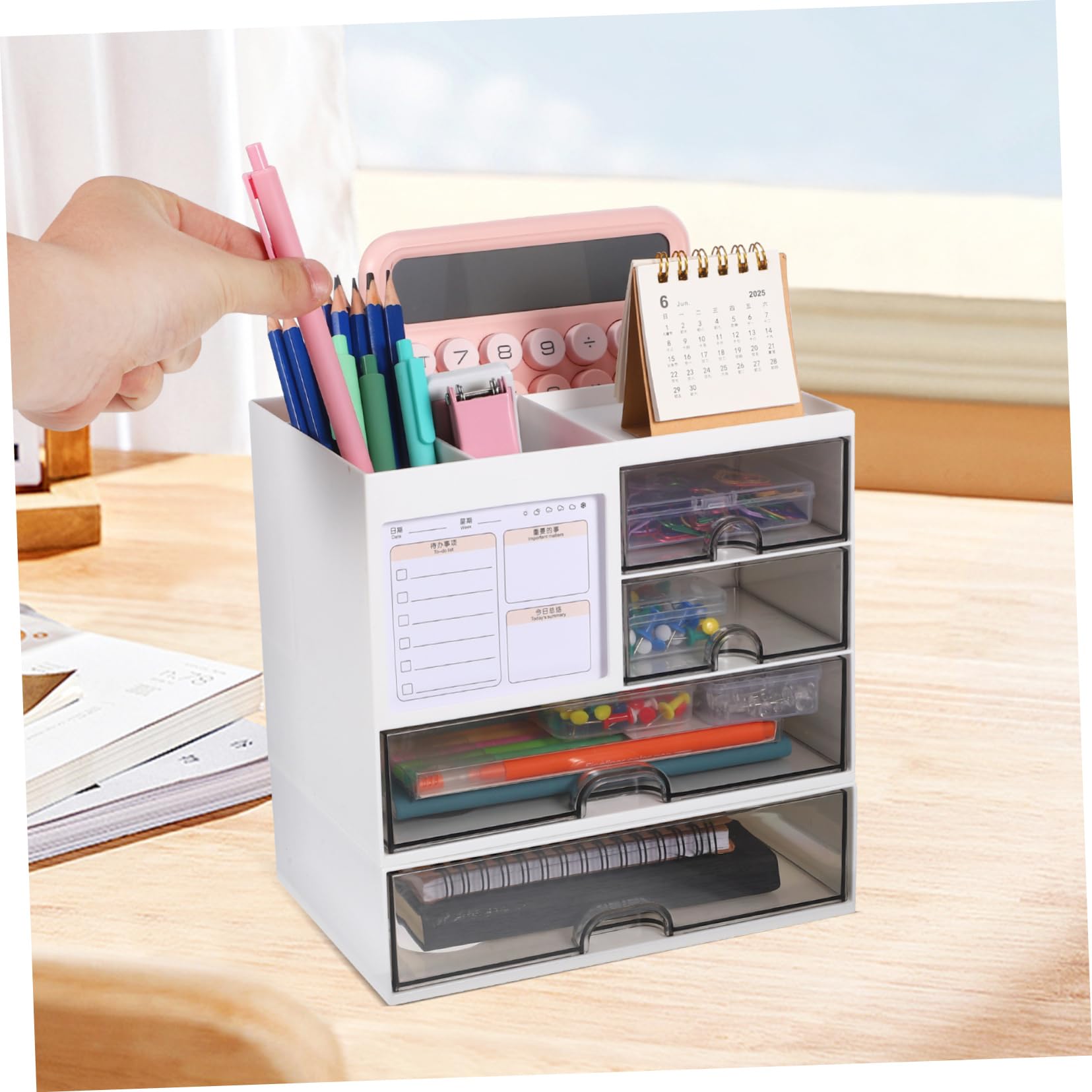 Alipis Caja de Plástico para Organizar Maquillaje y Útiles Escolares Organizador de Escritorio con Hogar Cajón de Almacenamiento para Papelería de Oficina