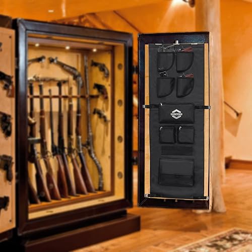 Miniatura 7 de RAYMACE Organizador de panel de puerta seguro para armas de 16.5 pulgadas de ancho x 47 pulgadas de alto, ancho ajustable a 22 pulgadas, solución de