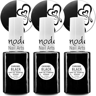 SheModern CHROME BLACK Stamping Polishes (Set of 3) LED/UV Cure Semi-Gel Collection For Nail Art Design with Option for Creative Dry Coloring with Chrome Pigment Powder