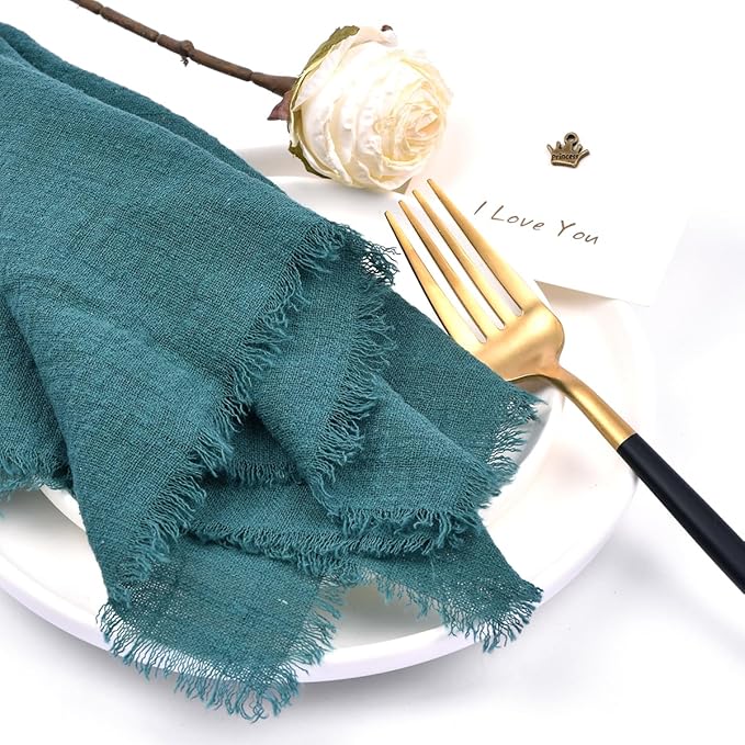 Servilletas de Tela Joanlody 6 Piezas Verde Esmeralda con Flecos miniatura 6