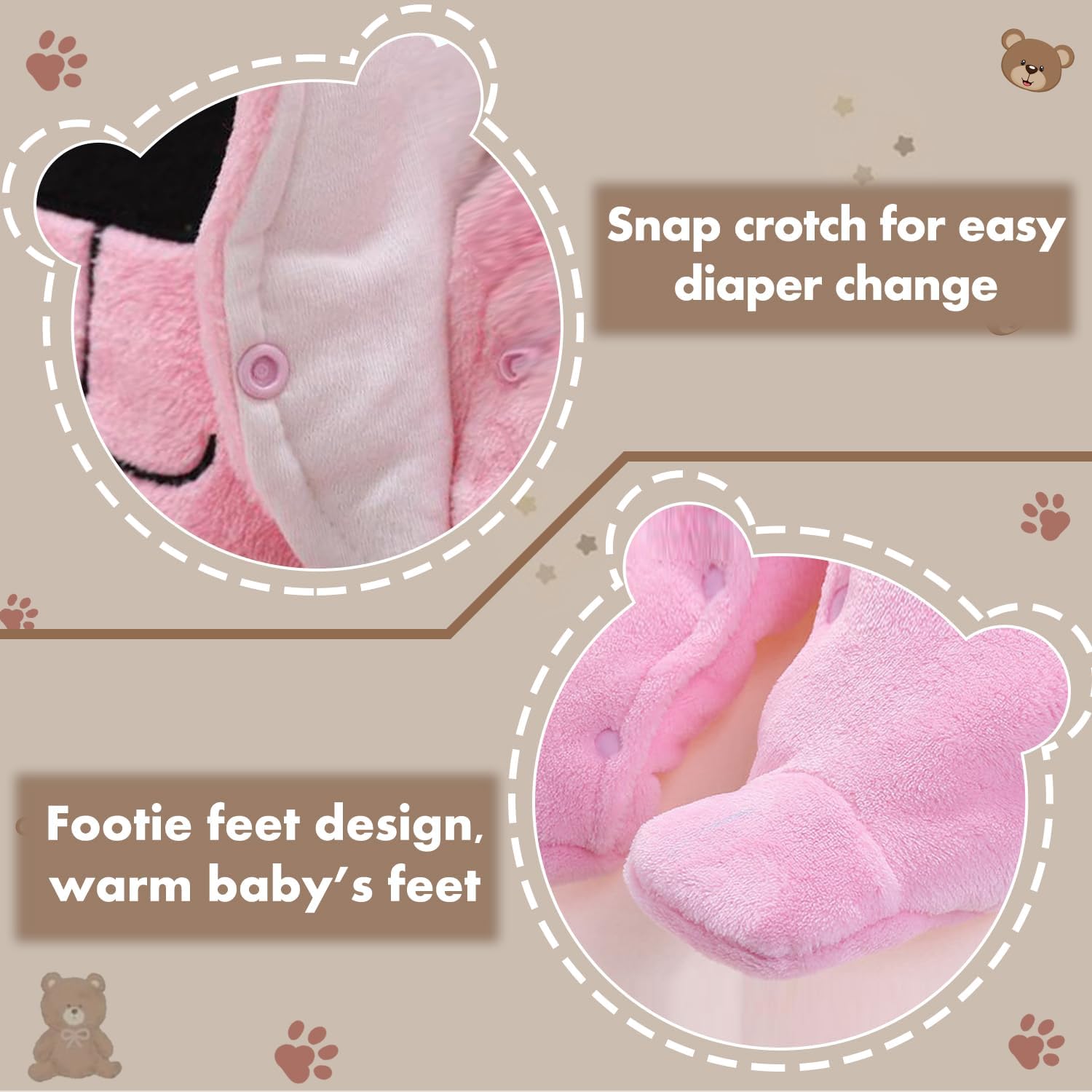 Fairy Baby Newborn Baby Snowsuit Bear Outfit Footie Romper Winter Thick Fleece Jumpsuit Infant Coat for Girls Boys 0-12M - Image 4