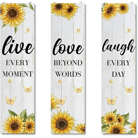 Live Love Laugh Sign - 3 Piece Hanging Wall Plaques, Sunflower Wall Art, Inspirational & Positive Home Office & Living Room Decor, Perfect Housewarming Gift